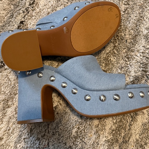 Chelsea & Violet Light Blue Studded Mules - Picture 3 of 6
